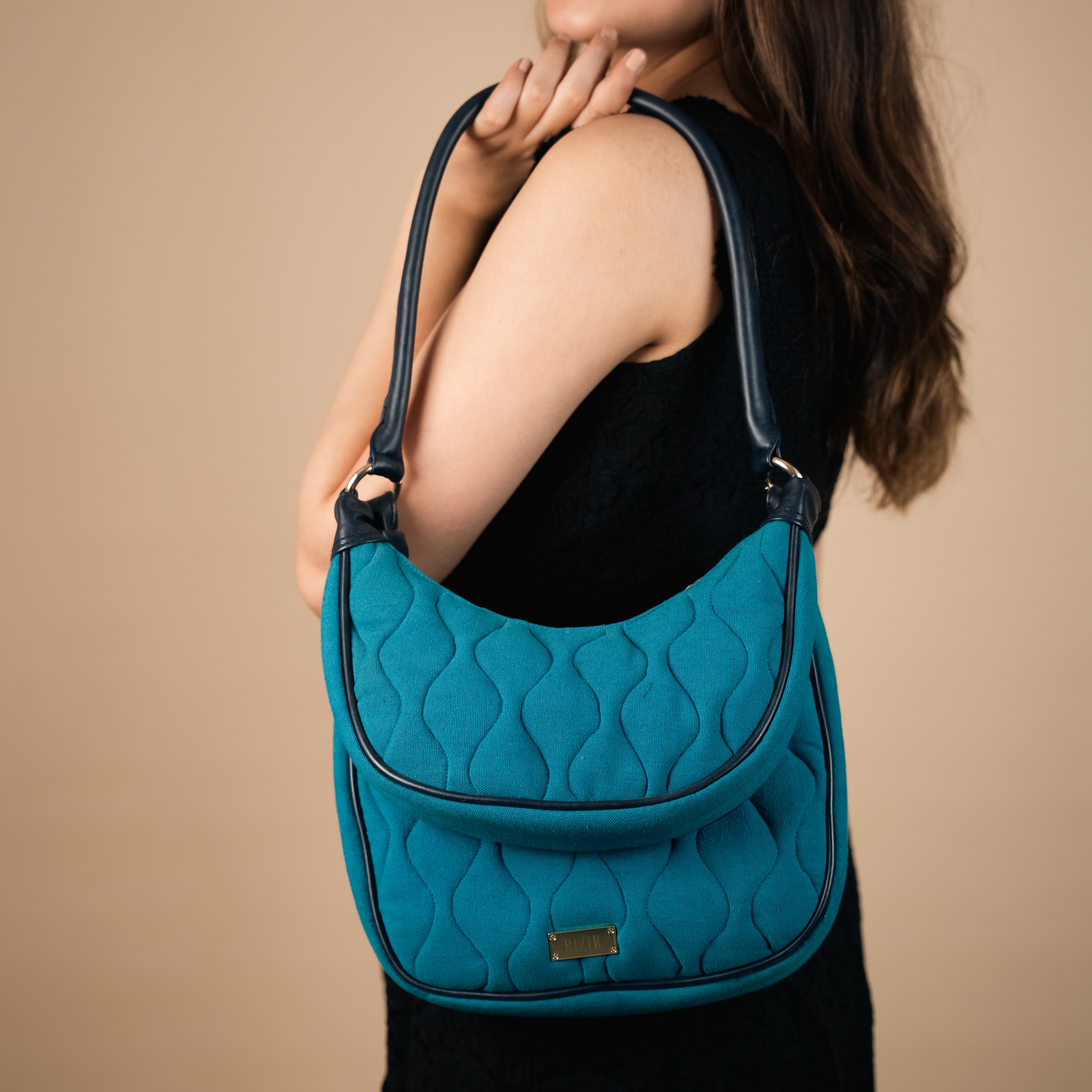 Elite Dual Quilted Teal Blue Sling Bag