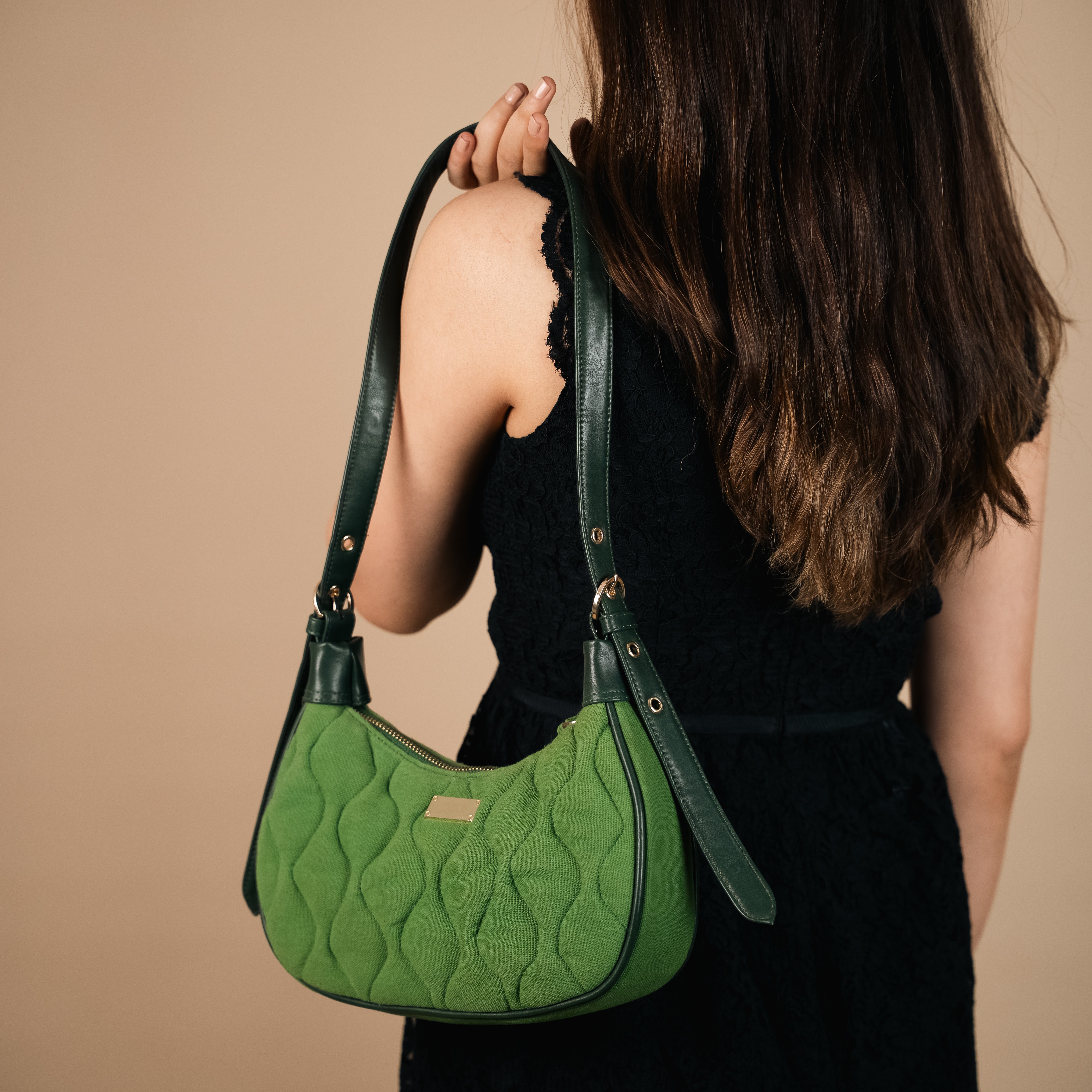 Quilted Pop Green Sling Bag