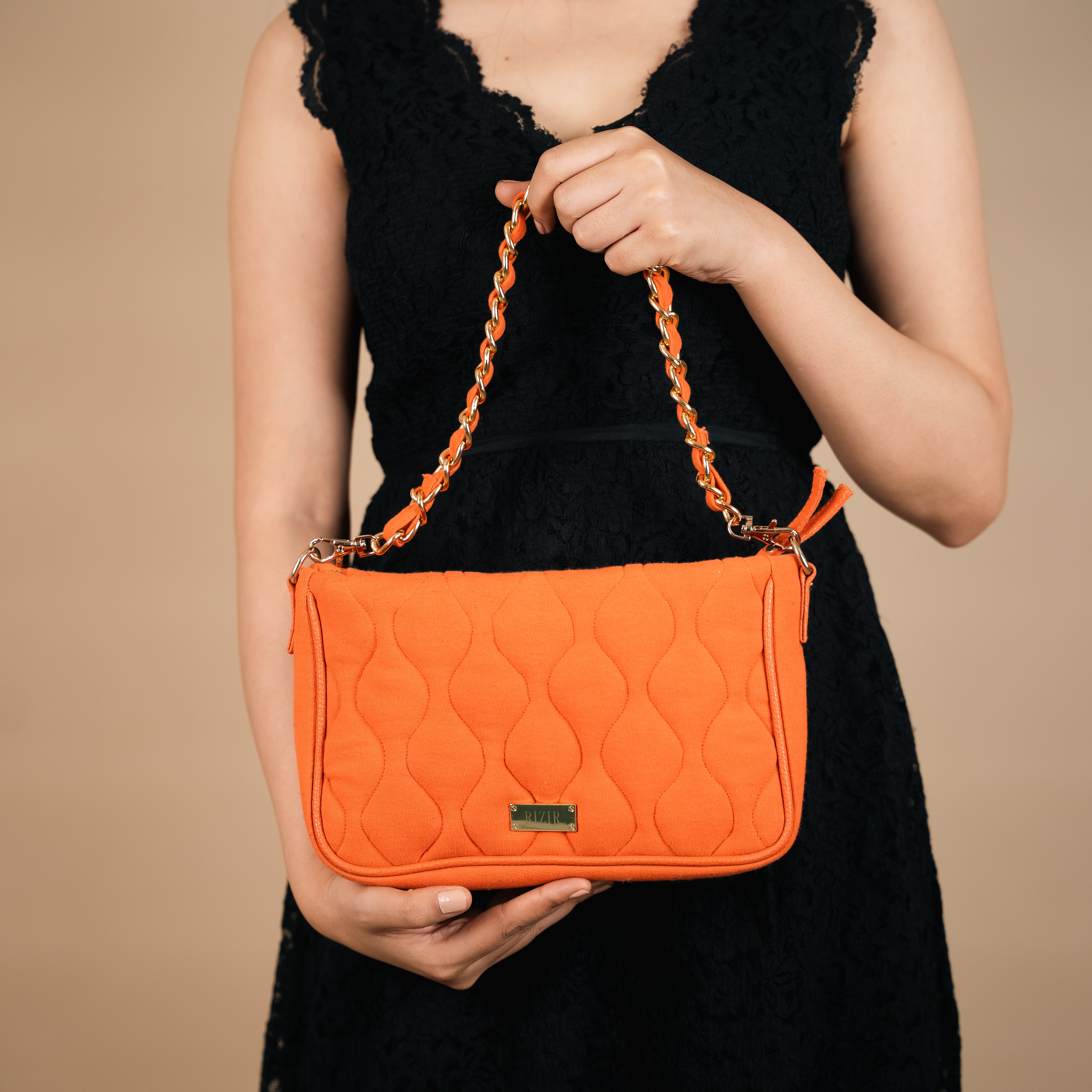 Retro Quilted Orange Sling Bag