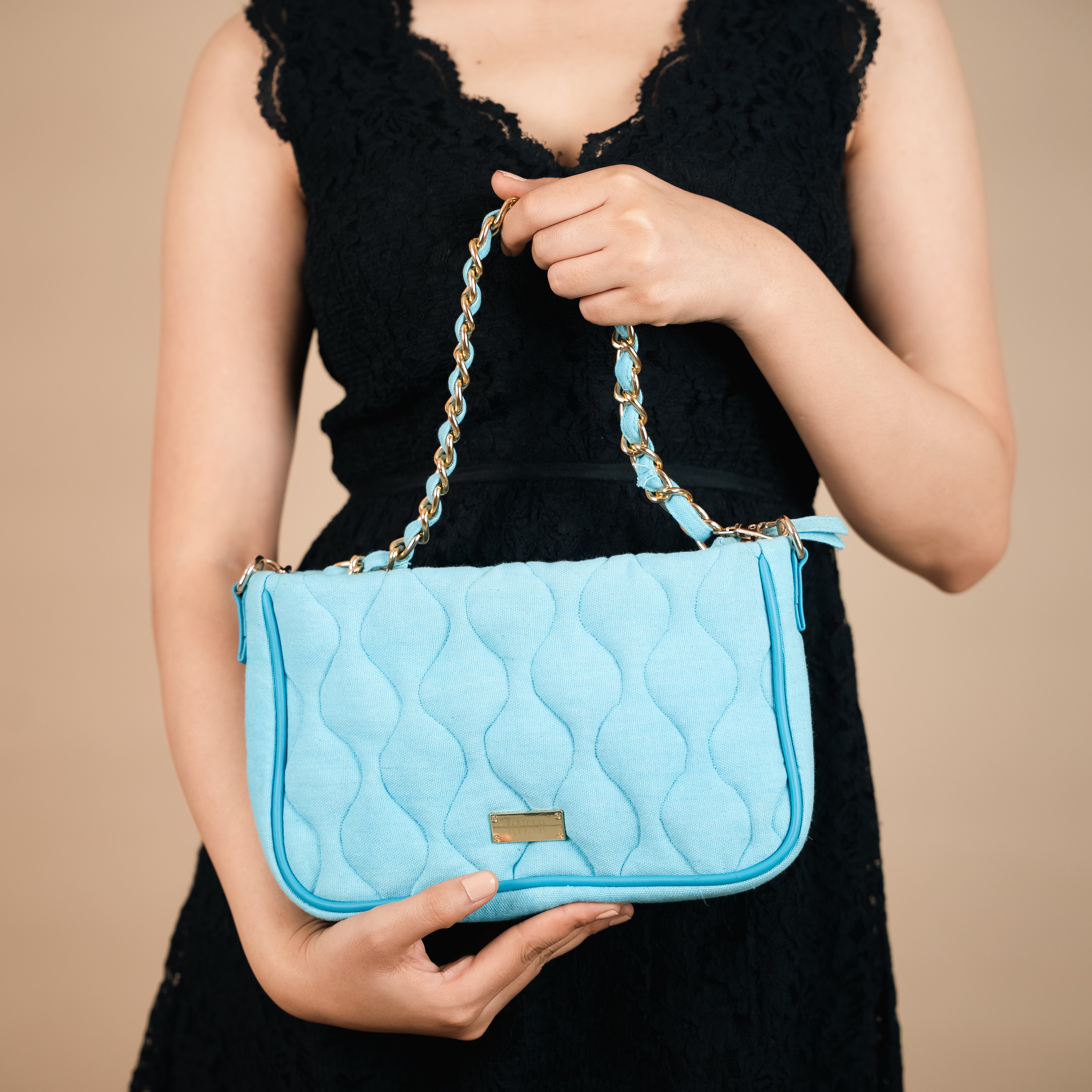 Retro Quilted Blue Sling Bag