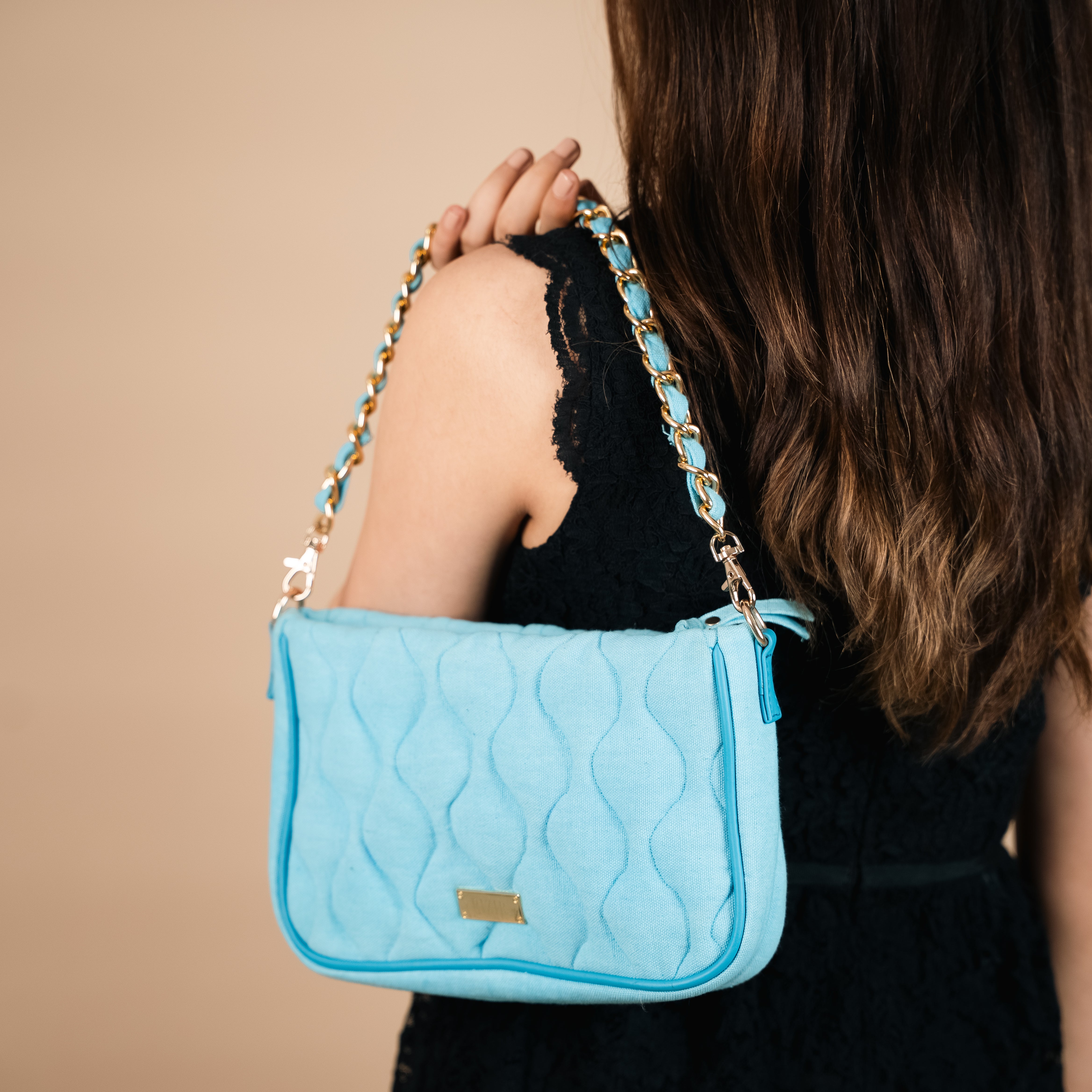Retro Quilted Blue Sling Bag