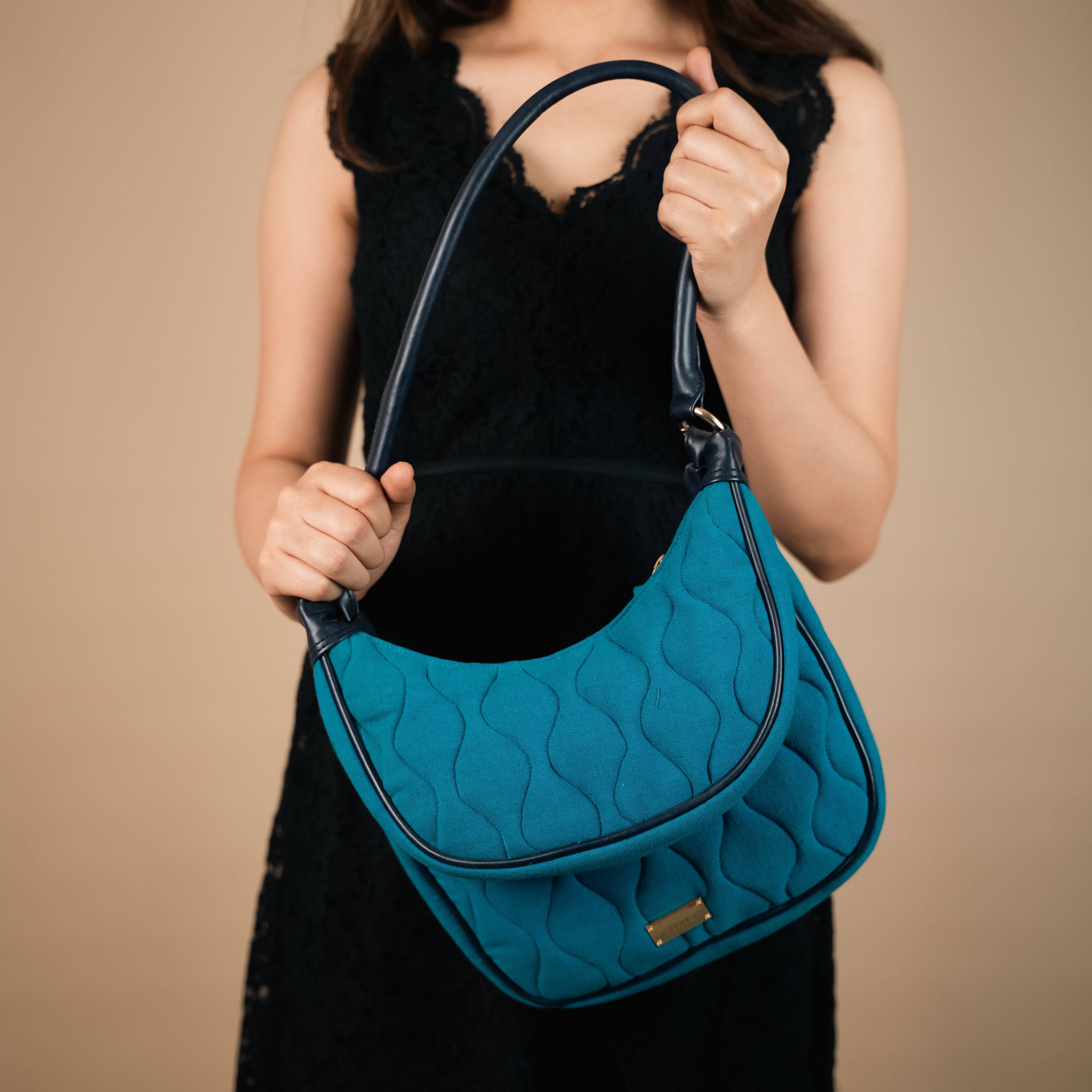 Elite Dual Quilted Teal Blue Sling Bag