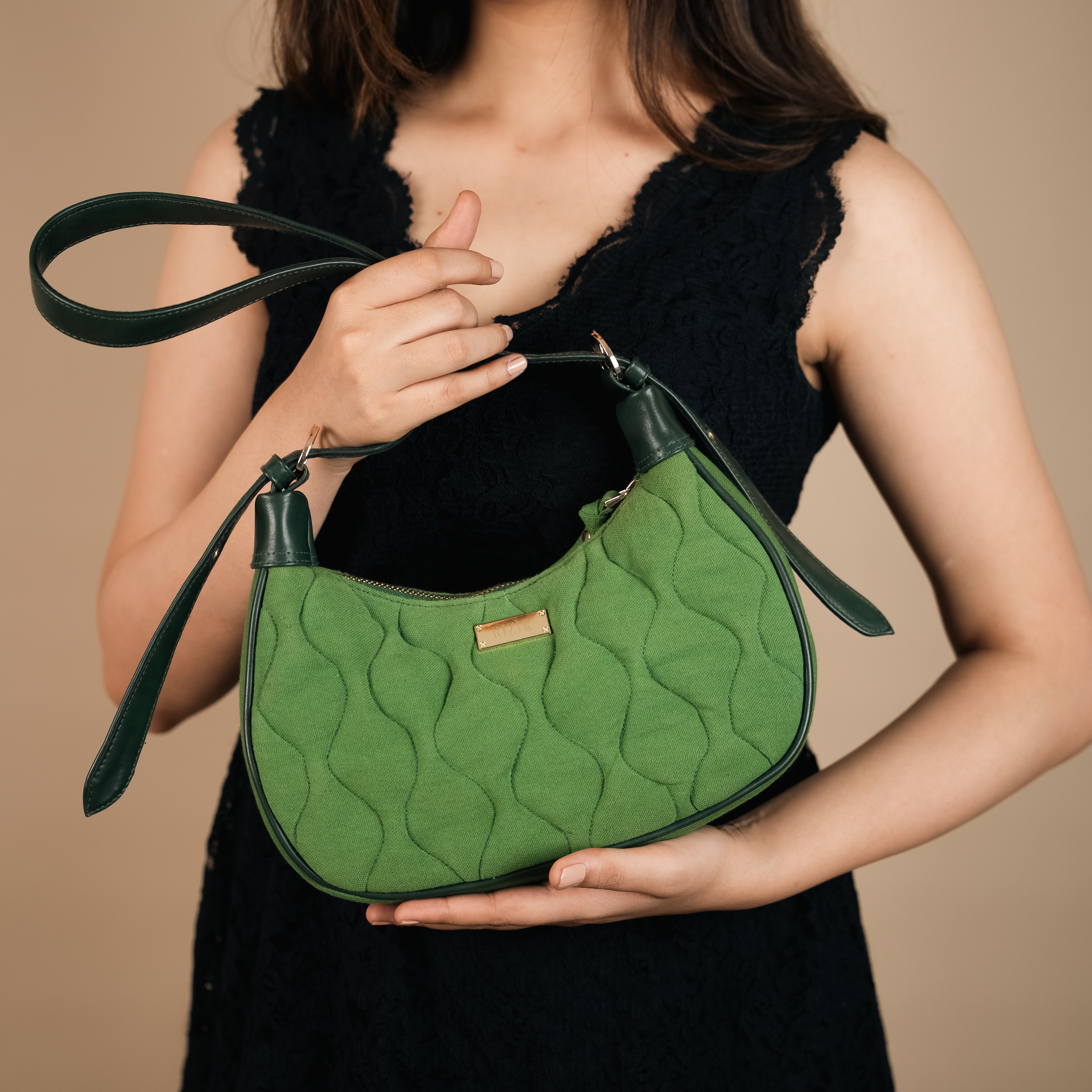 Quilted Pop Green Sling Bag
