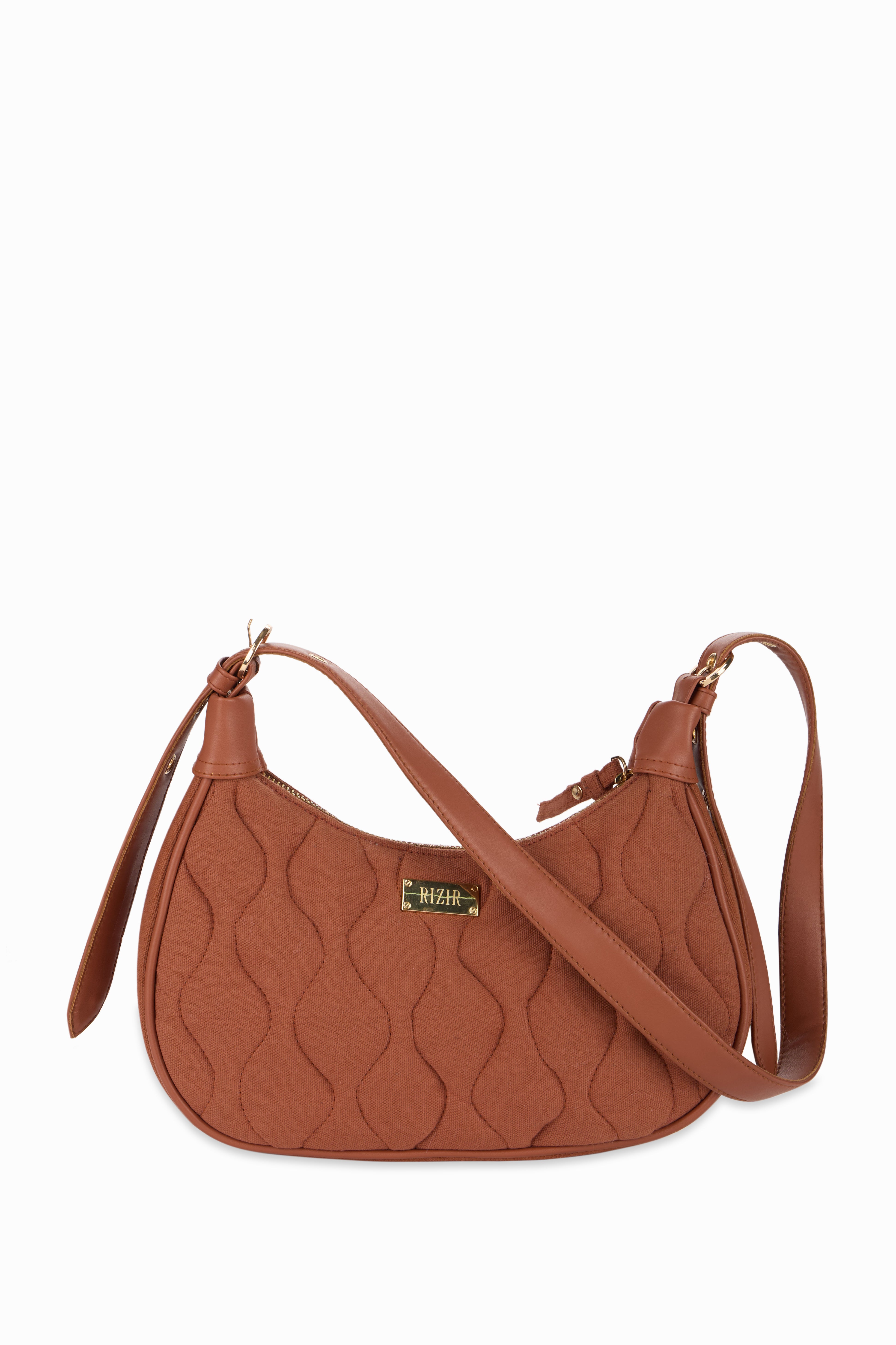 Quilted Pop Brown Sling Bag - Rizir