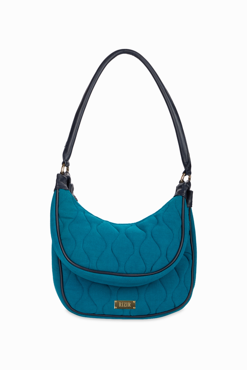 Elite Dual Quilted Teal Blue Sling Bag - Rizir